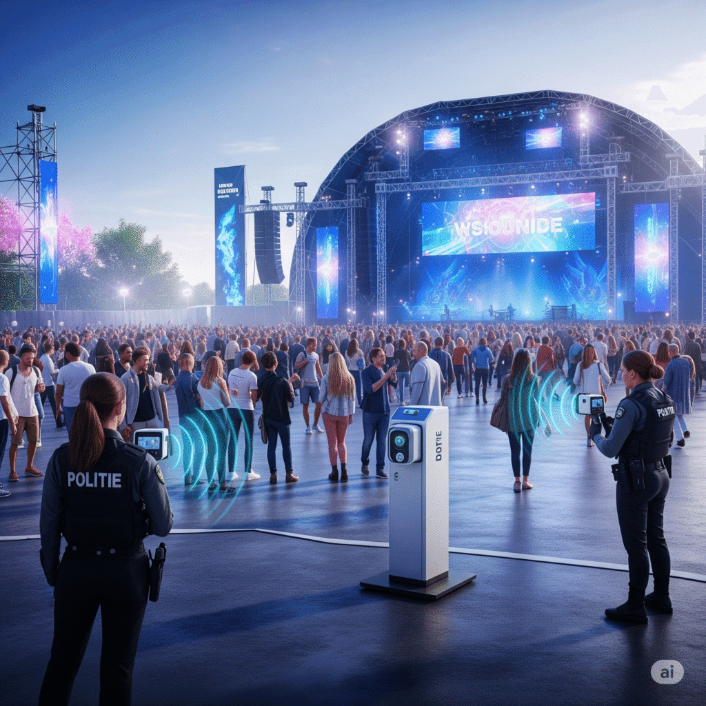 Clear signage and security staff directing crowd flow at an event entrance for efficient and safe entry.